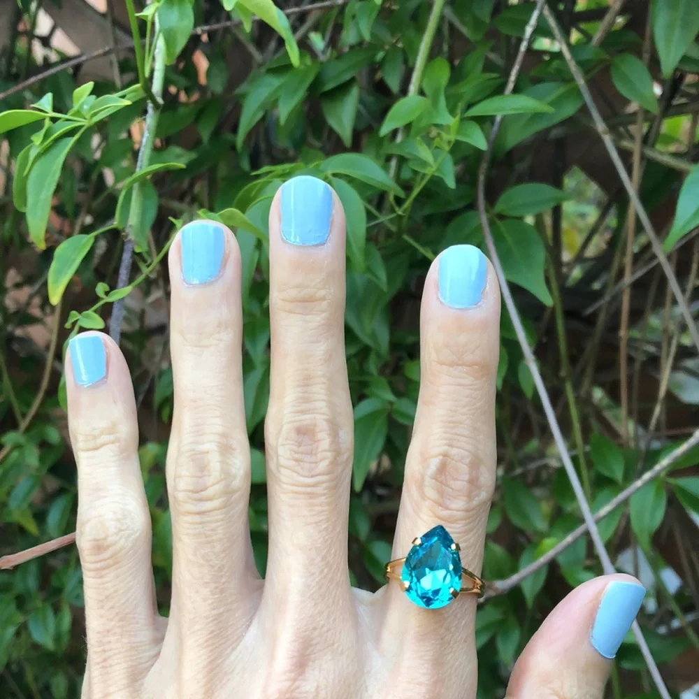 Aquamarine Pear Crystal Ring